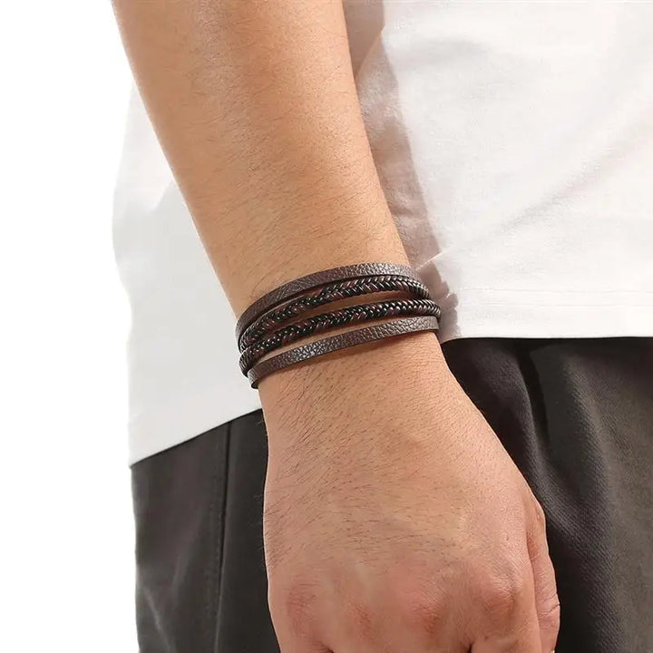 Woven Warrior: Multi-Layer Leather Bracelet for Legendary Style!