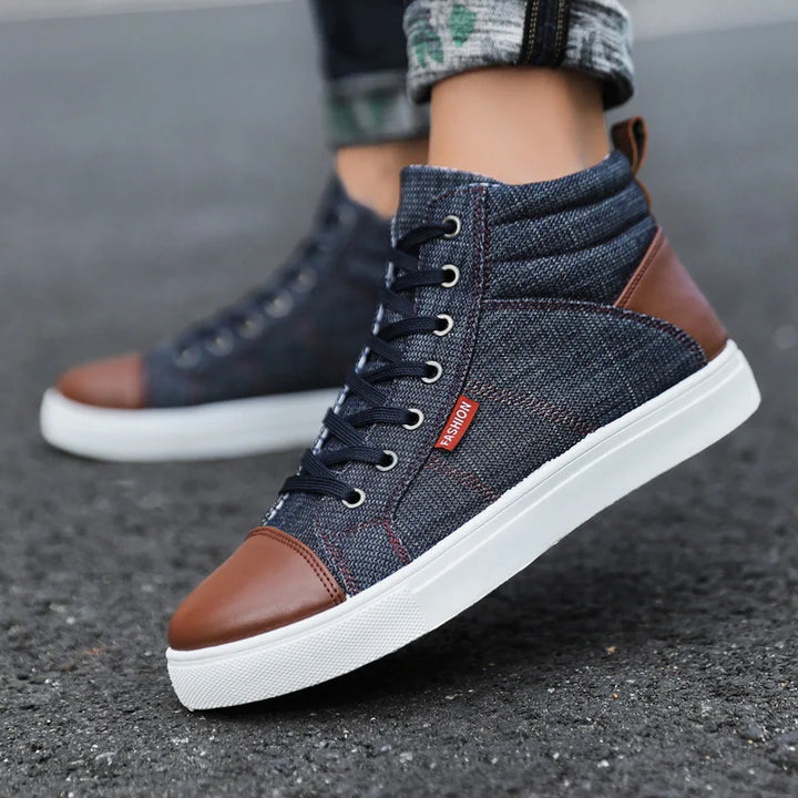 Step Up Your Game: DenimStep Up Your Game: Denim Dreams High-Top Boots for the Stylish Gent!