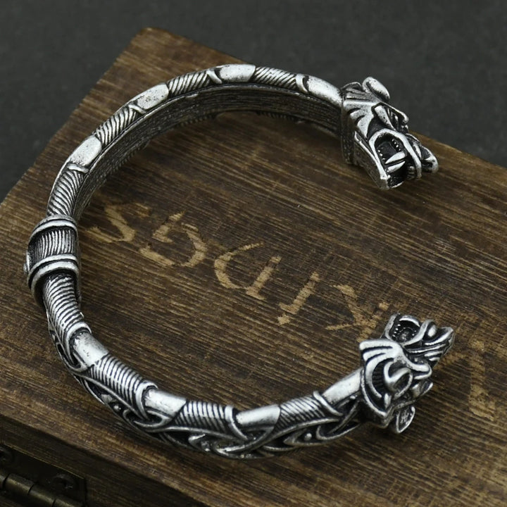 Howl of the North: Viking Wolf Head Bracelet