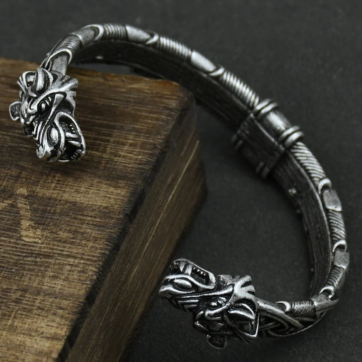 Howl of the North: Viking Wolf Head Bracelet