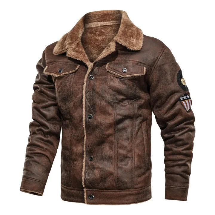 Frost Fighter: Leather & Fur Bomber Jacket