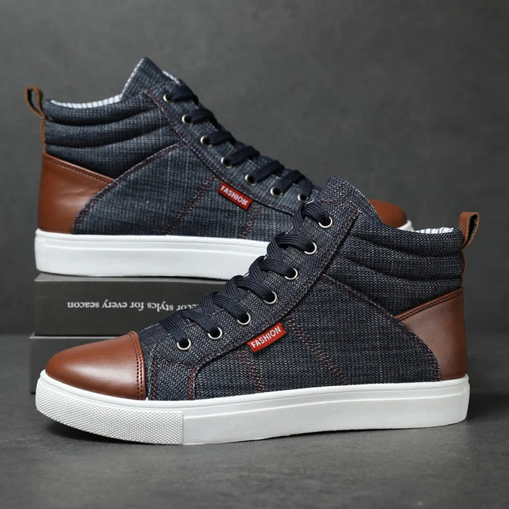 Step Up Your Game: DenimStep Up Your Game: Denim Dreams High-Top Boots for the Stylish Gent!