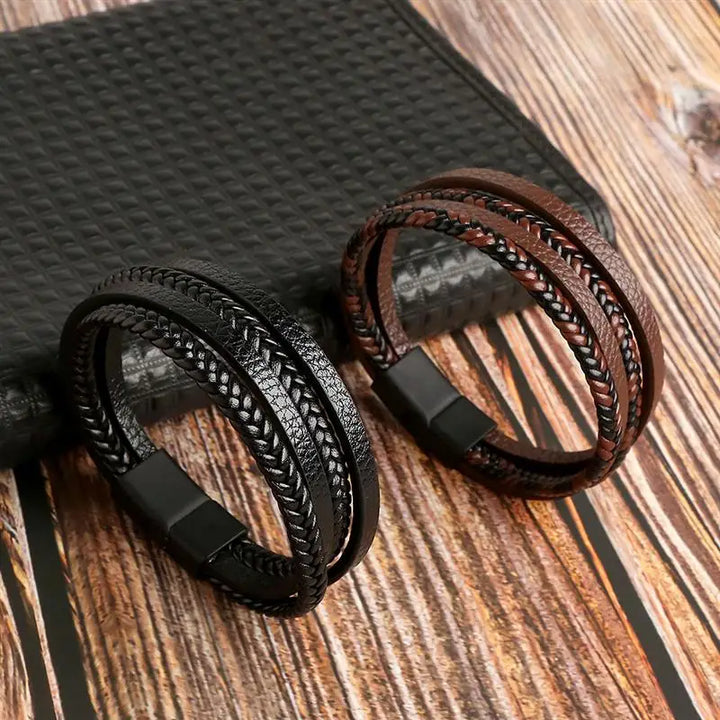 Woven Warrior: Multi-Layer Leather Bracelet for Legendary Style!