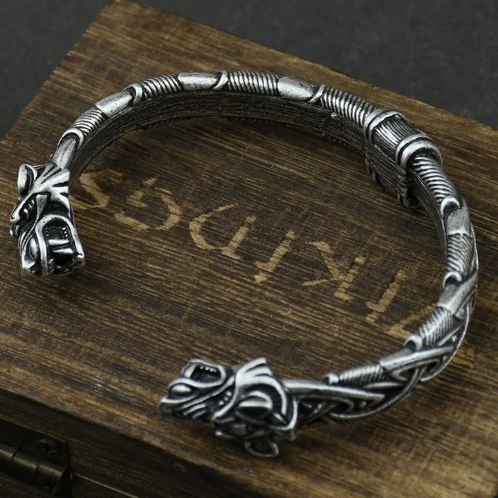 Howl of the North: Viking Wolf Head Bracelet