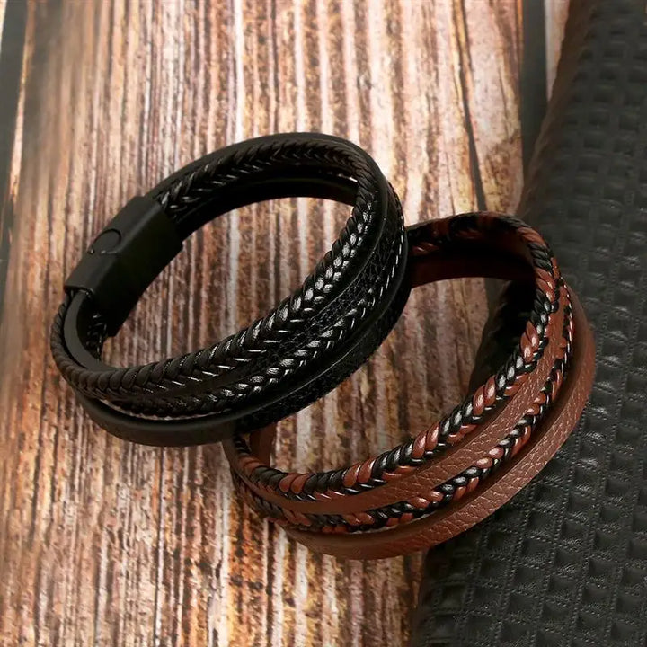 Woven Warrior: Multi-Layer Leather Bracelet for Legendary Style!