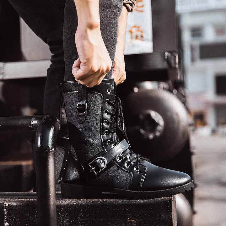 Retro Rebel: 2022 Punk Mid-Calf Motorcycle Boots – Velvet Lined & Ready for Action!